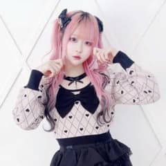 ♡ MARS プリメロ パールチョーカーハート柄ニットトップス 黒 ピンク ♡のサムネイル