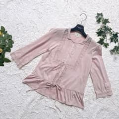 Kumikyoku Lace Pintuck Blouse Cut and Sewn, Pink, Three-Quarter Sleeves, Size M