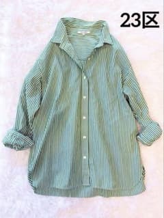 ✨美品✨23区 大きいサイズ2XL グリーン ストライプ シャツ 44 - メルカリ