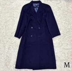 ラム50%【vintage】ウール マキシ丈ダブルチェスターコート 濃紺 M