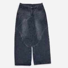スタッズ付き ワイドデニムパンツ ブラックのサムネイル