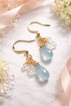 Thumbnail of 【14kgf】シンデレラアクアマリン×ハーキマー✴︎ピアス✴︎NO.363