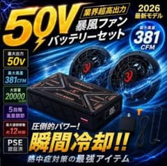 50V 暴風 空調作業服用 ファンバッテリーセット 5段階風量調節 熱中症