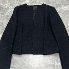 美品】現行 ヨーコチャン ツイード タック ノーカラー ジャケット 36