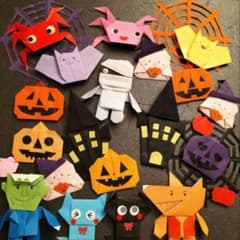 折り紙　ハロウィン飾り　秋壁面　カボチャ、蜘蛛の巣等 折り紙 ハロウィン飾り 秋壁面 カボチャ、蜘蛛の巣等 - メルカリ