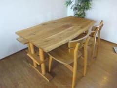 ホリエクラフト　ダイニング4点セット　ナラ無垢材　4枚剥ぎ（テーブル）　美品 ホリエクラフト ダイニング4点セット ナラ無垢材 4枚剥ぎ