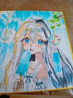 手描きイラスト 色紙 夏の少女のサムネイル