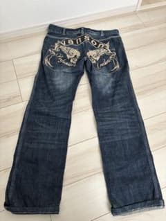 vanson スカル刺繍 ダークブルーデニムパンツのサムネイル