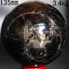 本物保証】虹入り モリオン 黒水晶 丸玉 ブラジル産 水晶 3.4kg 台座付