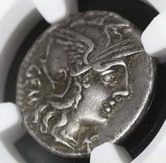 鑑定済・美品】 134BC ローマ共和国 デナリウス銀貨 NGC認定 鑑定品