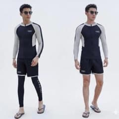 564 Men's Swimsuit Rash Guard 3-Piece Set (Top and Bottom) Fitness