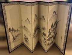 山水屏風　六面　屏風　井峰　水墨画　日本画　和風　美術品　アート　年代物　置物 山水屏風 六面 屏風 井峰 水墨画 日本画 和風 美術品 アート 年代物