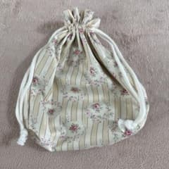 ハンドメイド 巾着袋 ローズ柄 ストライプ 小物入れのサムネイル