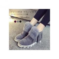 【新品・大セール！】ファー付き スニーカー インヒール ハイカット Iのサムネイル