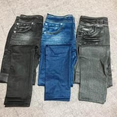 裏起毛 レギンス デニム風 3本セット スリムリフトカレス 未使用のサムネイル