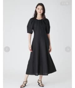 Mila Owen （新品)タックデザイン構築スリーブリネンワンピ　BLACKのサムネイル