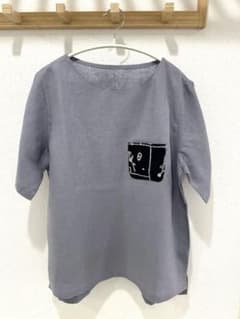ミナペルホネン生地使用 刺繍ポケット 半袖カットソー ブルーグレーのサムネイル