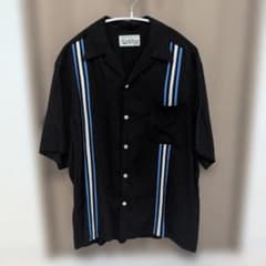 美品/完売品WACKO MARIA ストライプオープンカラーシャツ サイズM WACKO MARIA ストライプシャツ オープンカラー 黒 青 白 Lサイズ
