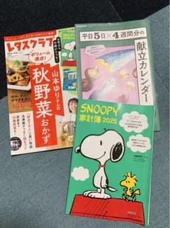 レタスクラブ10.11月合併号本誌、献立カレンダー、2025SNOOPY家計簿のサムネイル