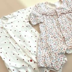 ベビー ロンパース 2枚セット ハート 花柄 - 4