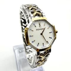 稼働品☆美品☆イヴサンローラン オクタゴン レディース腕時計 コンビ