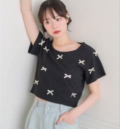 レトロガール メニーリボンワッフル カットソー ブラックのサムネイル