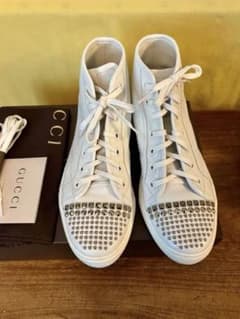GUCCI 革製ハイカットスニーカー スタッズ ホワイト 38のサムネイル