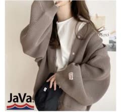 Java ワッフルニットカーディガン Lモカのサムネイル