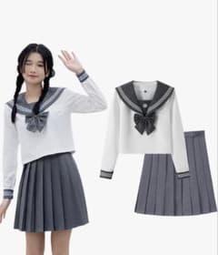セーラー服 グレー ブラウス スカート リボン 3点セット Sのサムネイル
