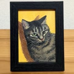 ま*ん様 手描き アクリル画 原画 猫 絵画 イラスト 猫の絵 キジトラ