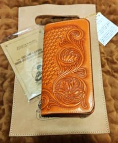 未使用 長財布 カービングレザー gaea2096 ガイア2096 - 4