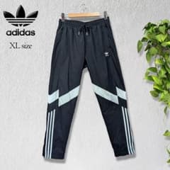 【希少XL】アディダスオリジナルス ナイロン トラックパンツ 黒 刺繍ロゴ