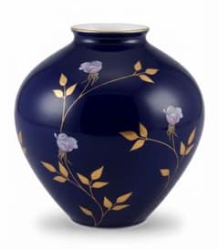 香蘭社 深藍色 薔薇 金彩 花瓶 フラワーベース - メルカリ