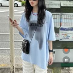 LEISURELY プリント 半袖 Tシャツ ライトブルーのサムネイル