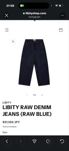 LIBITY リジットバギーデニム 34インチのサムネイル