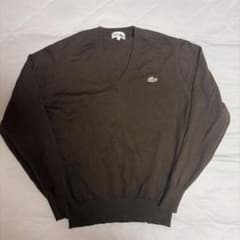 古着　CHEMISE LACOSTE Vネックニット ブラウン サイズ3のサムネイル