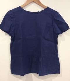 【無印良品】麻100% 半袖ブラウス ブルー フェミニン Ssizeのサムネイル