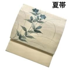 夏帯 麻 桔梗 ききょう 花柄 手描き 墨絵 NO-1048 夏帯 麻 桔梗 ききょう 花柄 手描き 墨絵 NO-1048 - メルカリ