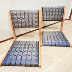 座椅子 コイズミ 宴 折り畳み 2脚セット 木製 和柄 ブルー チェア