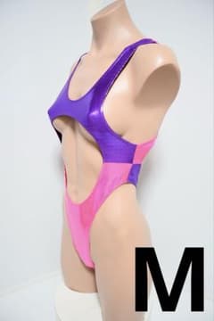 ピンク紫カラーブロックワンピース水着 - メルカリ