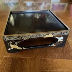 古道具 漆器 膳 四角形 黒赤 金色模様 木製漆器 昭和レトロ 御膳 机