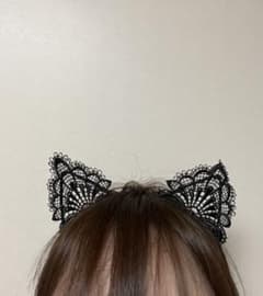 カチューシャ　コスプレ　レース猫耳　黒のサムネイル