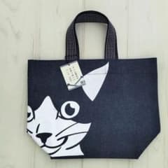 新品 倉敷屋 インディゴ マチ付 ランチバッグ 猫 ねこ ネコ デニム 