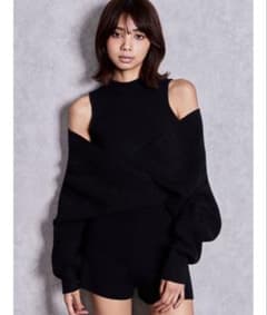 GYDAオフショルダー ニット オールインワン ブラックのサムネイル