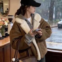 SHEIN ムートン シープボア コート ブラウン 284217553のサムネイル