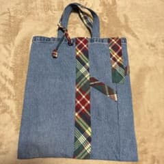 ハンドメイド デニム トートバッグ チェック柄のサムネイル