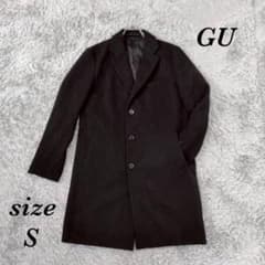 GU ジーユー (S) チェスターコート ブラック 黒 無地 シンプル 毛混素材