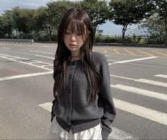 グレー ボタン付きカーディガン 長袖のサムネイル