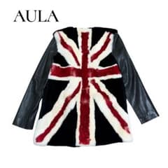 AULAユニオンジャックデザイン ファーコートSサイズラビットファーレ
