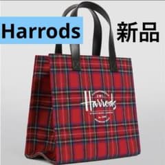 Harrods ハロッズ 英国赤レッドタータンチェック柄 トートバッグ手提げ 